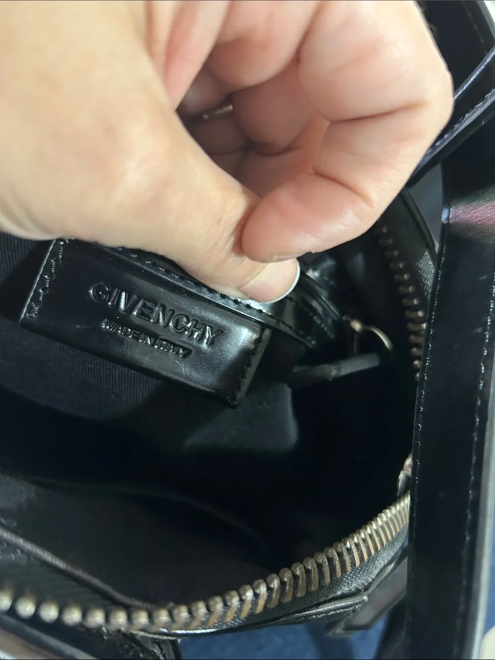 Vintage Authentic Givenchy black patten leather handba